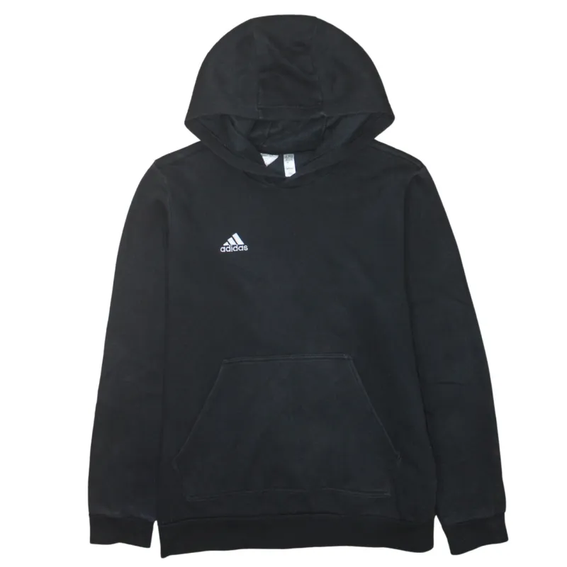Adidas Black Hoodie Women’s Large Embroidered Chest Logo Front Pocket Pullover Sweatshirt sold by Vintage Club