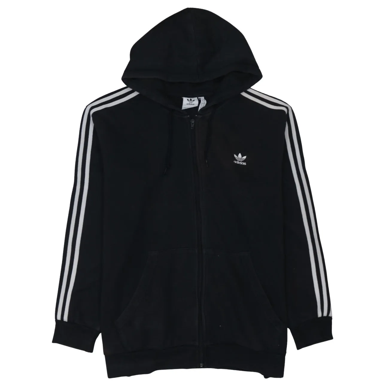 Adidas Black Full Zip Hoodie Men's XLarge Trefoil Embroidered Logo Three Stripe Sleeves Top sold by Vintage Club