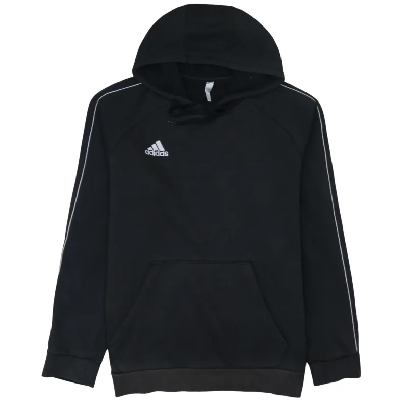 Adidas Black Hoodie Men's Large Embroidered Logo Contrast Piping Front Pocket Sweatshirt sold by Vintage Club