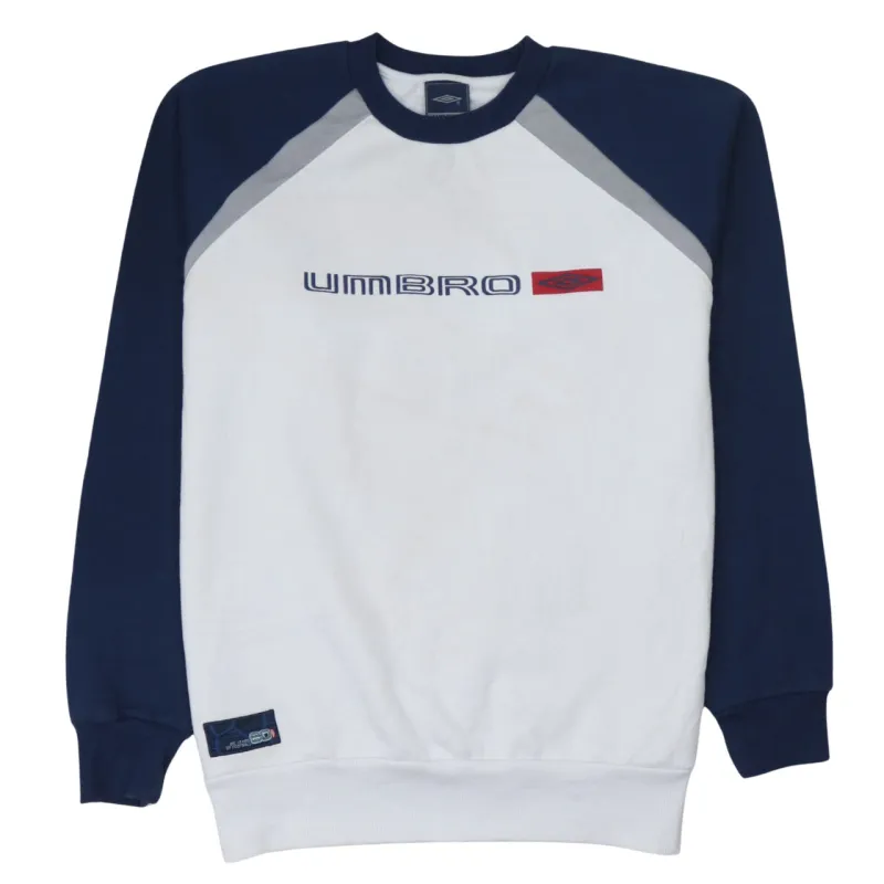 Umbro White Navy Sweatshirt Men's Large Embroidered Logo Raglan Sleeves Pullover Top sold by Vintage Club