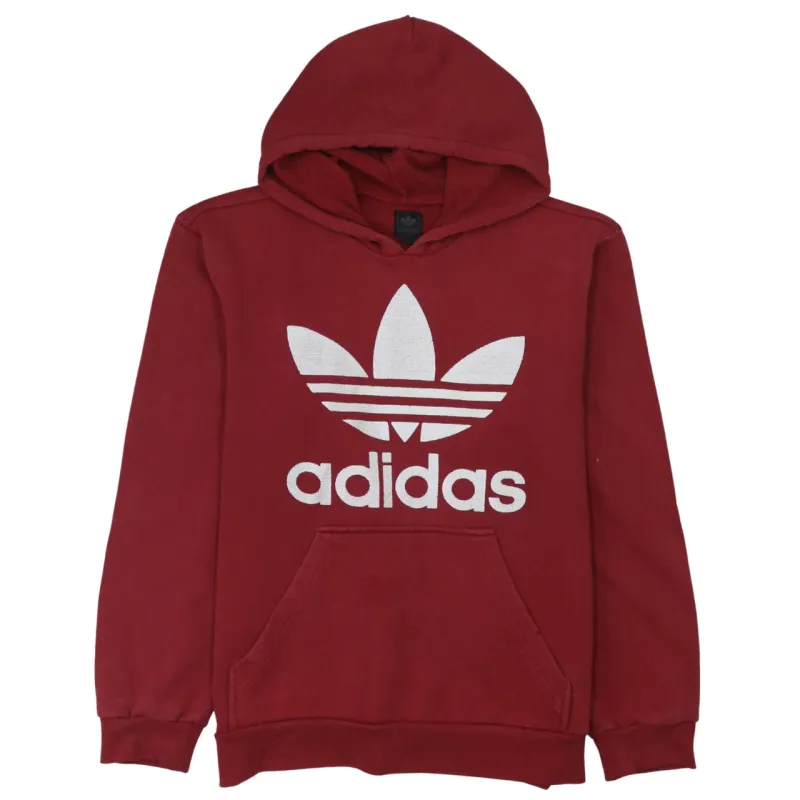 Adidas Burgundy Red Hoodie Men's Small Big Trefoil Printed Logo Pullover Sweatshirt sold by Vintage Club