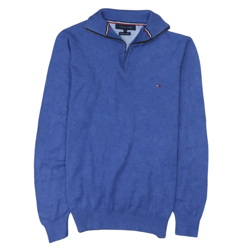 Tommy Hilfiger Blue Quarter Zip Jumper Women’s Large Embroidered Flag Logo Knit Sweater made by Tommy Hilfiger
