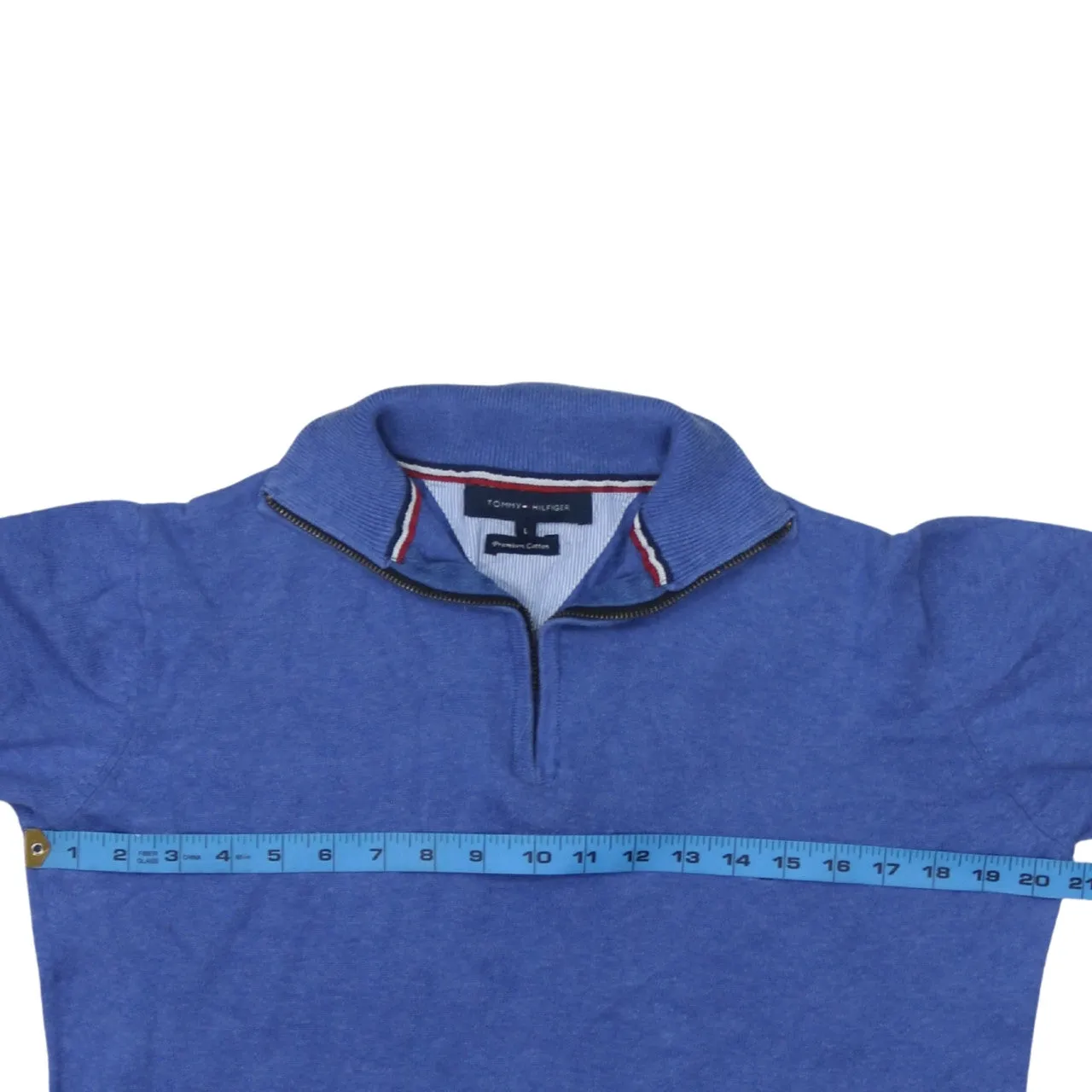Tommy Hilfiger Blue Quarter Zip Jumper Women’s Large Embroidered Flag Logo Knit Sweater sold by Vintage Club product image thumbnail 5