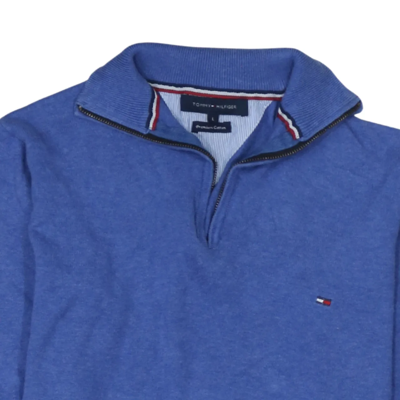 Tommy Hilfiger Blue Quarter Zip Jumper Women’s Large Embroidered Flag Logo Knit Sweater sold by Vintage Club product image thumbnail 3