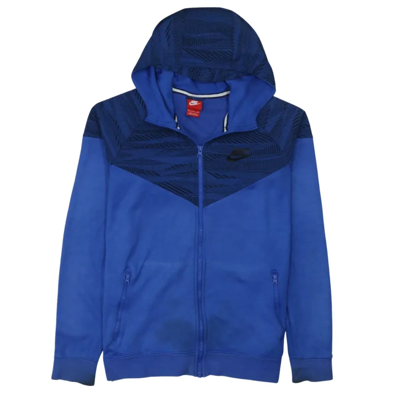 Nike Blue Zip Hoodie Men's Medium Printed Pattern Hood Embroidered Chest Logo Sweatshirt made by Nike