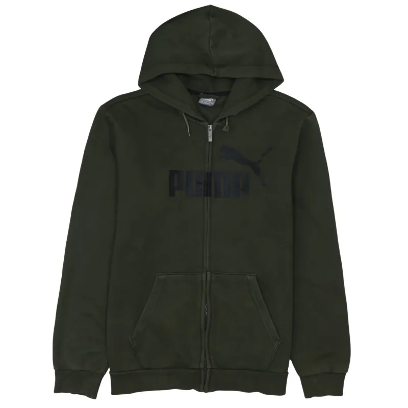 Puma Dark Green Hoodie Men's Large Full Zip Printed Logo Split Pocket Sweatshirt sold by Vintage Club