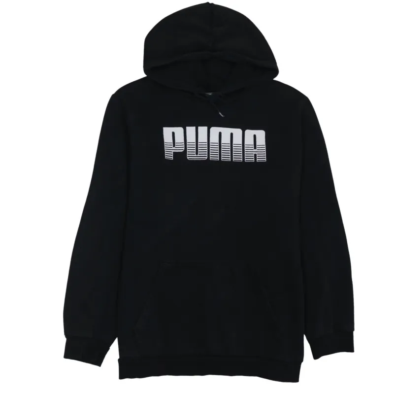Puma Black Hoodie Men's Large Printed Logo Front Pouch Fleece Pullover Sweatshirt sold by Vintage Club