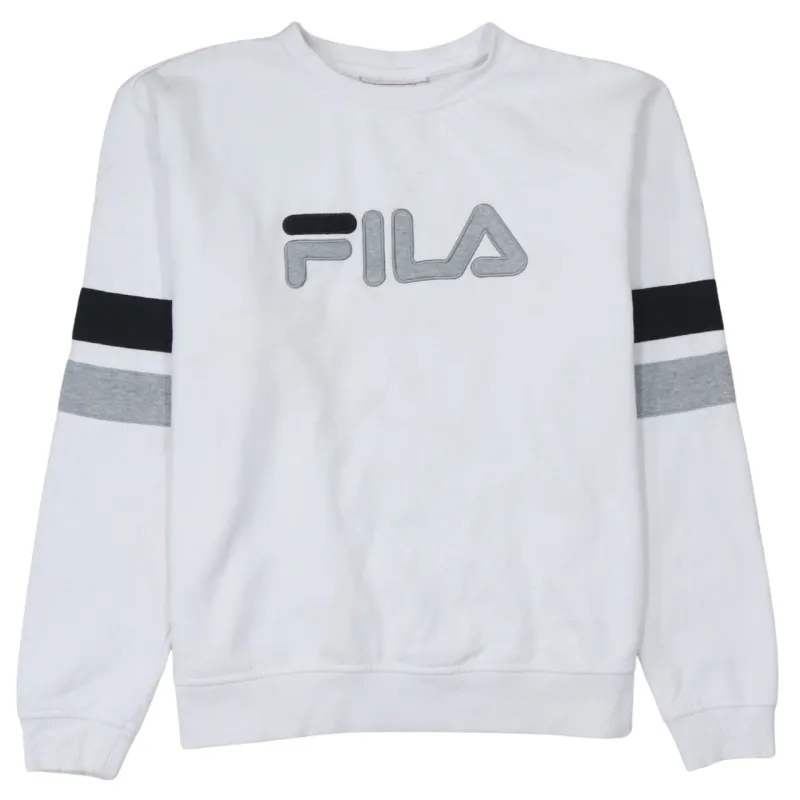 Fila White Sweatshirt Men's XLarge Embroidered Logo Stripe Sleeves Crewneck Pullover Top made by Fila