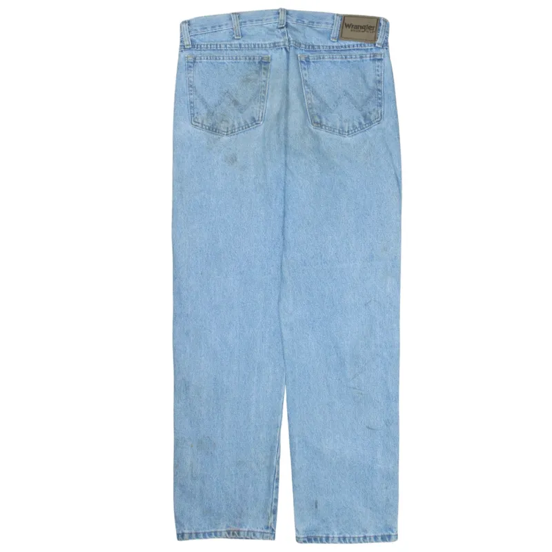 Wrangler Light Blue Jeans Men's 34 Straight Leg Faded Distressed Workwear Denim Trousers made by Wrangler