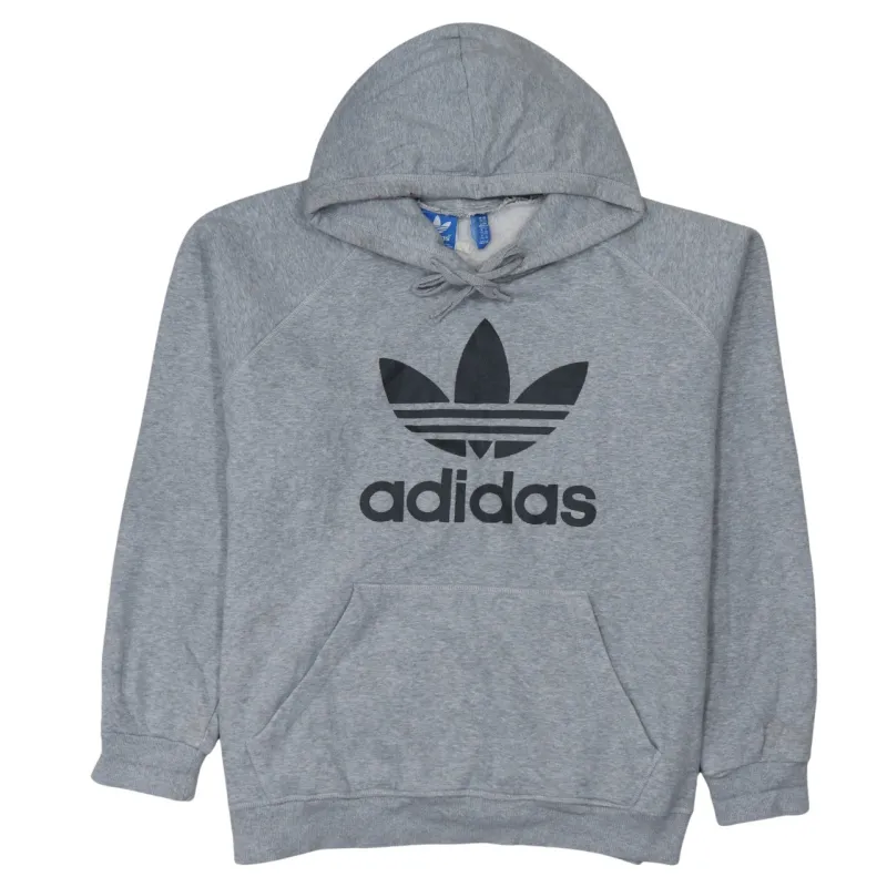 Adidas Grey Hoodie Men’s XLarge Printed Trefoil Logo Front Pocket Pullover Sweatshirt sold by Vintage Club