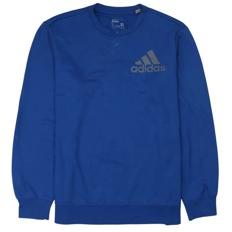 Adidas Blue Sweatshirt Men's Large Printed Logo Crewneck Pullover Fleece Top sold by Vintage Club