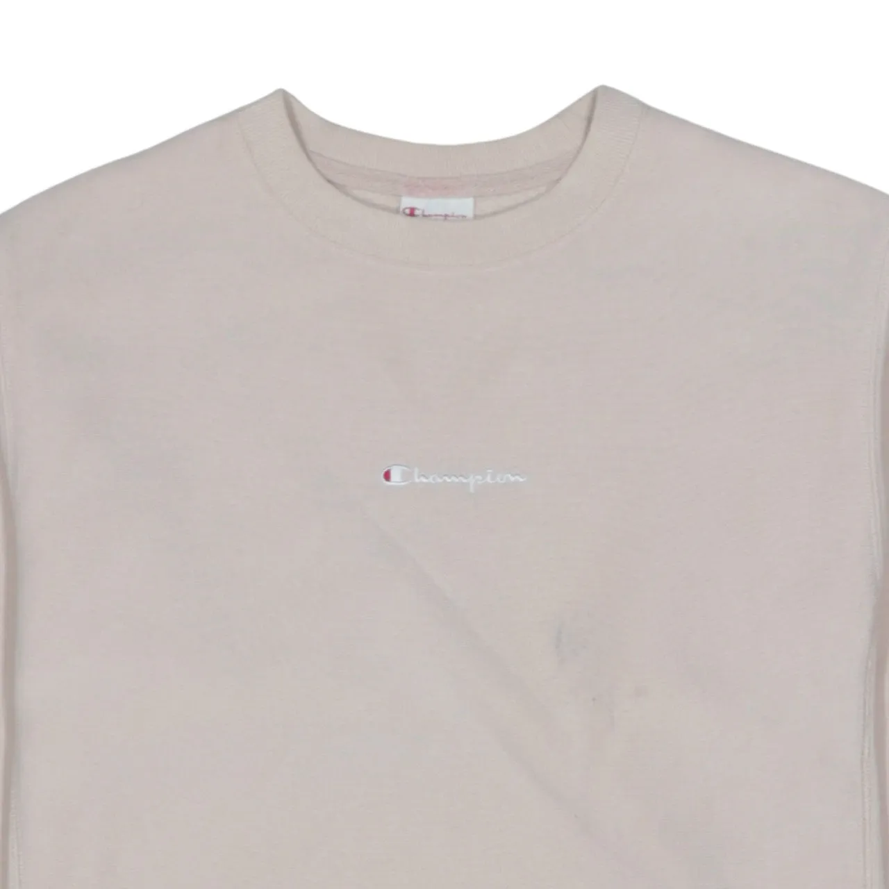 Champion Beige Sweatshirt Men's Small Embroidered Chest Logo Ribbed Crewneck Pullover sold by Vintage Club product image thumbnail 3