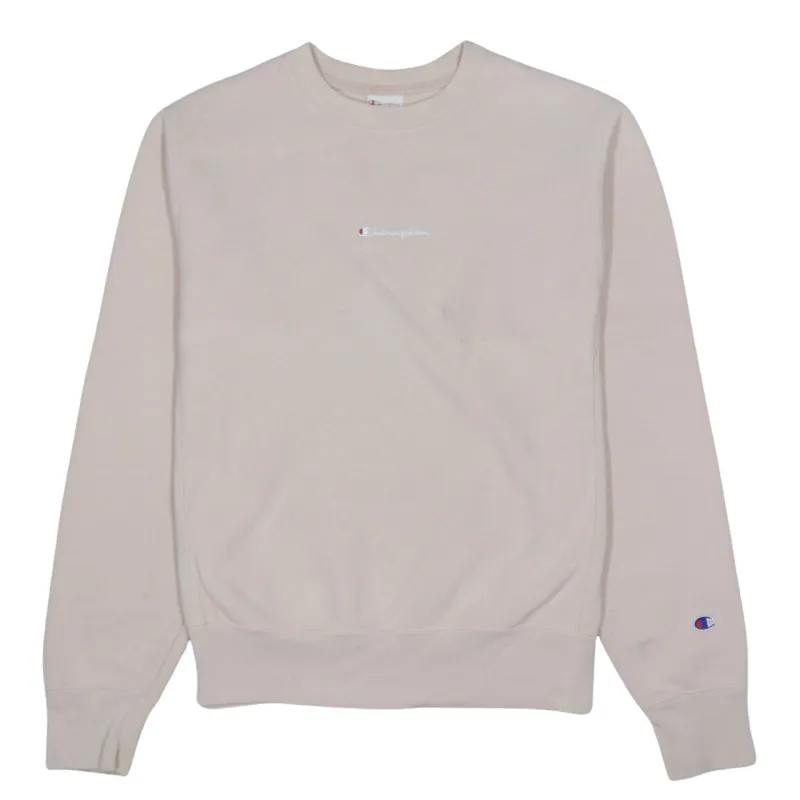 Champion Beige Sweatshirt Men's Small Embroidered Chest Logo Ribbed Crewneck Pullover made by Champion