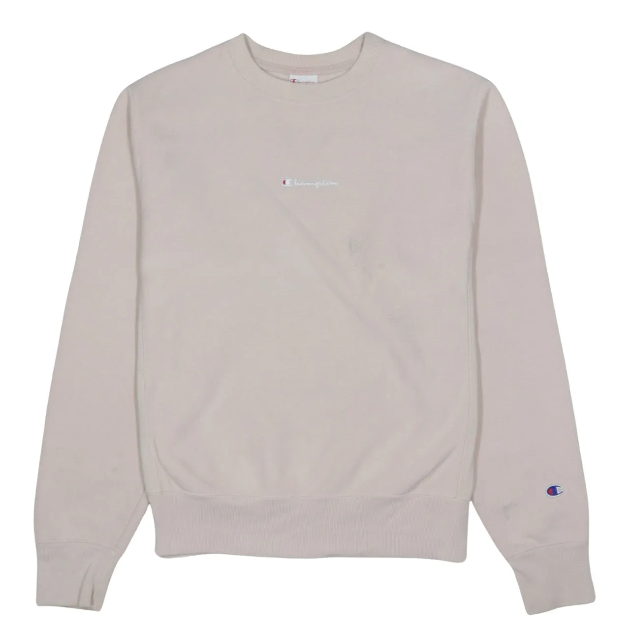 Champion Beige Sweatshirt Men's Small Embroidered Chest Logo Ribbed Crewneck Pullover sold by Vintage Club