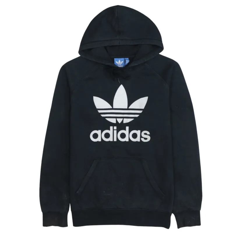 Adidas Black Hoodie Men's Small Trefoil Printed Logo Front Pocket Pullover Sweatshirt sold by Vintage Club