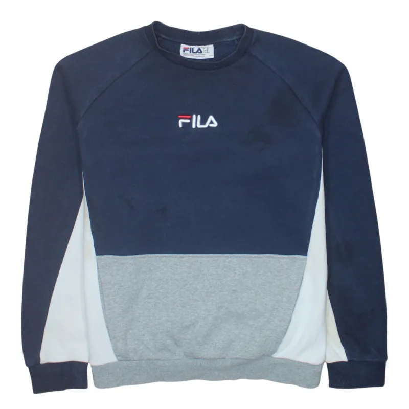 Fila Navy Blue Colour Block Sweatshirt Men's Medium Embroidered Logo Crewneck Pullover Top sold by Vintage Club