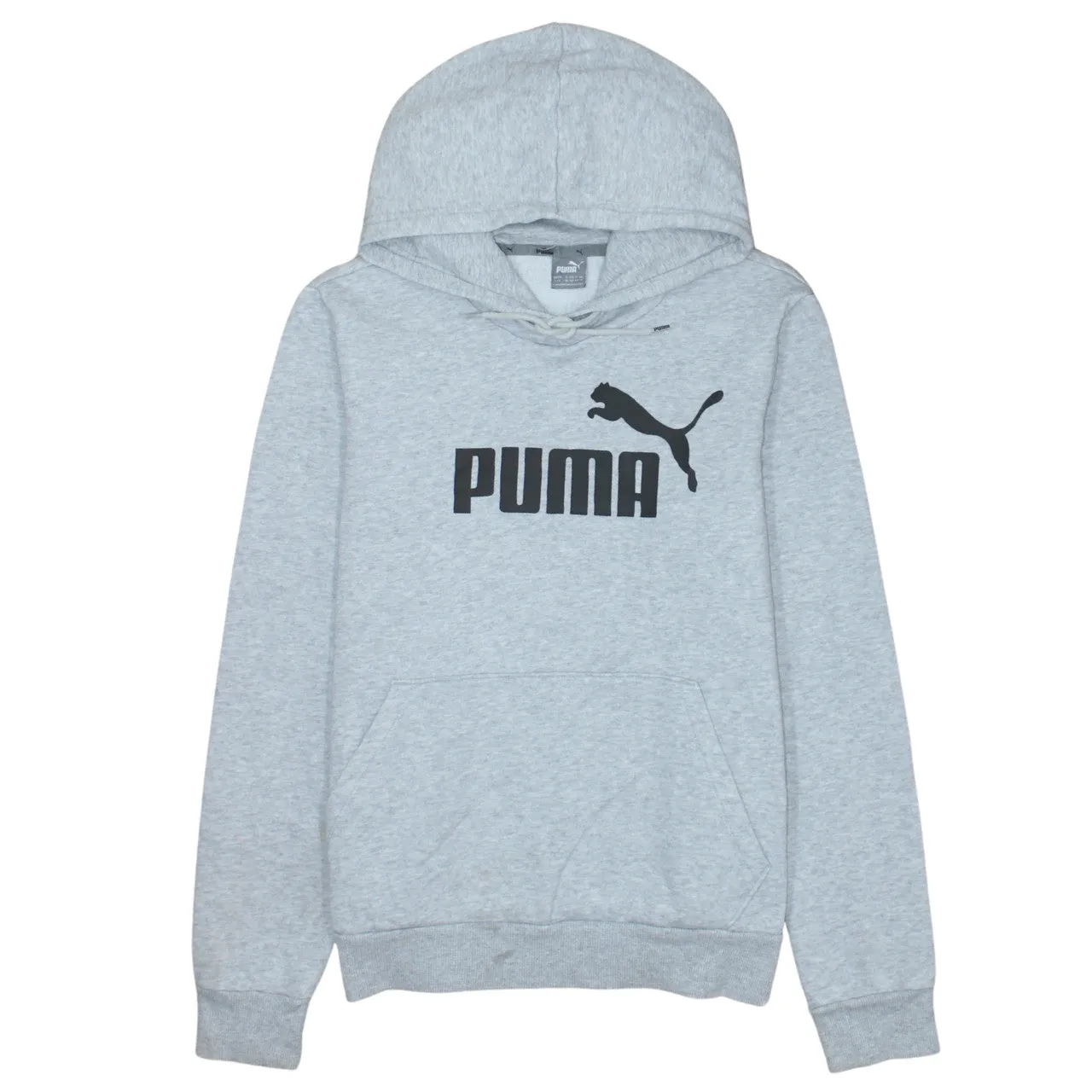 Puma Light Grey Hoodie Women’s Large Printed Logo Front Pocket Pullover Sweatshirt sold by Vintage Club