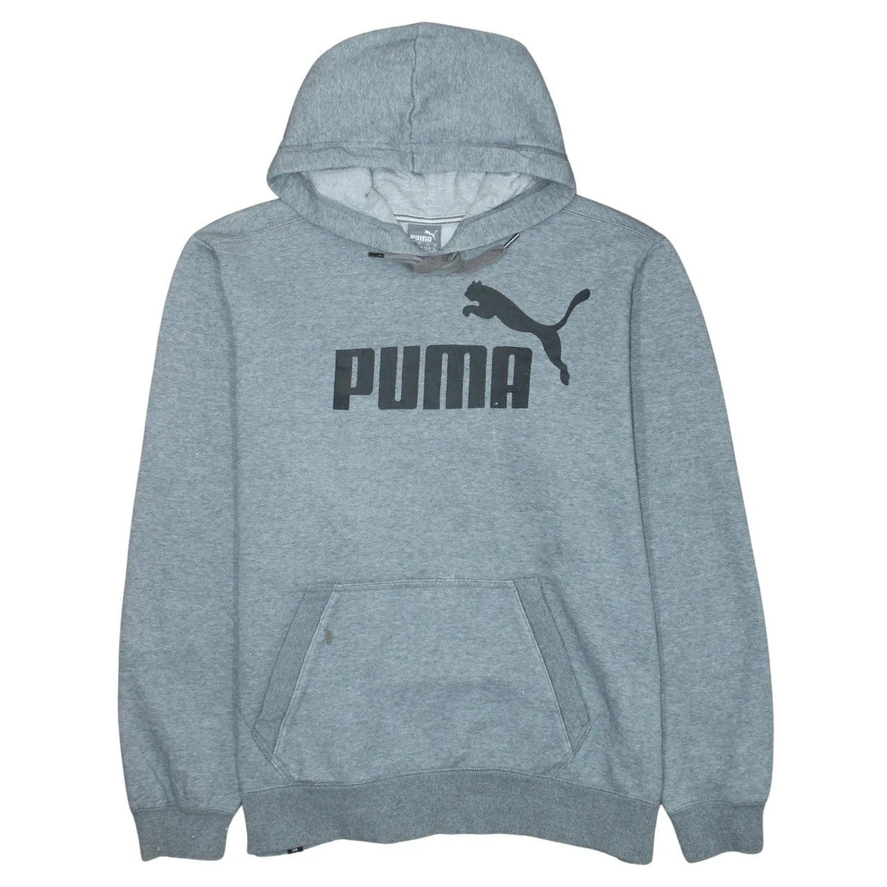 Puma Grey Hoodie Men's XLarge Printed Logo Front Pouch Pocket Fleece Pullover Sweatshirt sold by Vintage Club