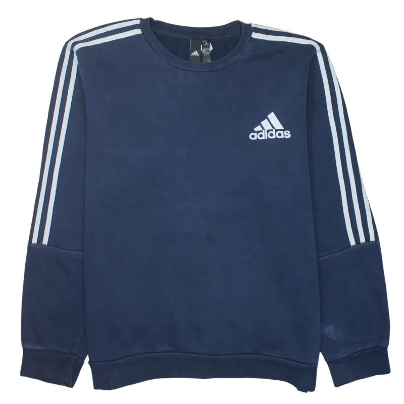 Adidas Navy Blue Sweatshirt Men's XLarge Embroidered Chest Logo Three Stripe Sleeves Pullover sold by Vintage Club