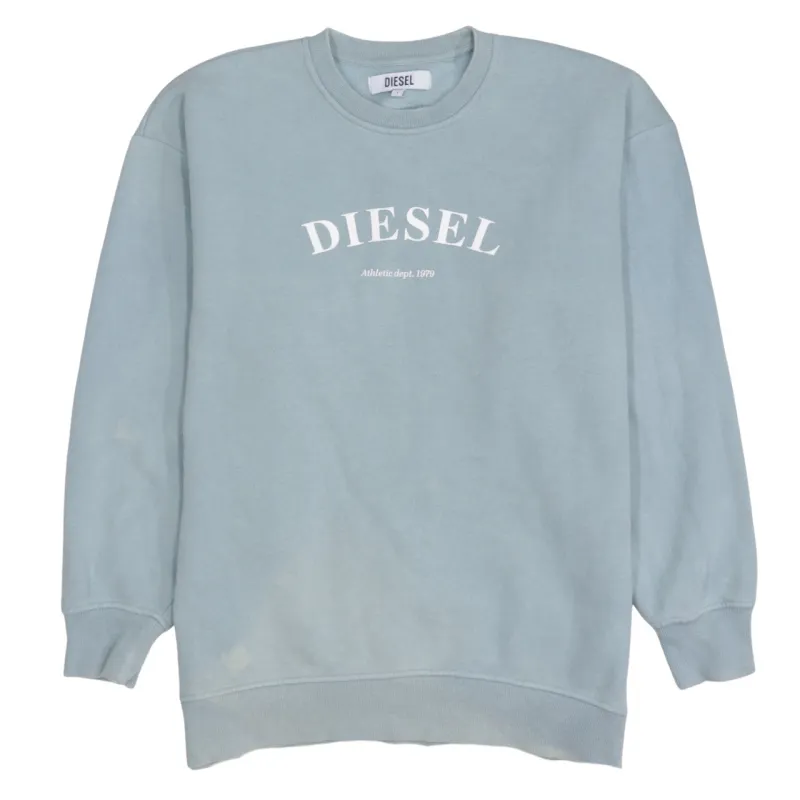 Diesel Light Blue Sweatshirt Men's Large Printed Logo Crewneck Pullover Fleece Top made by Diesel