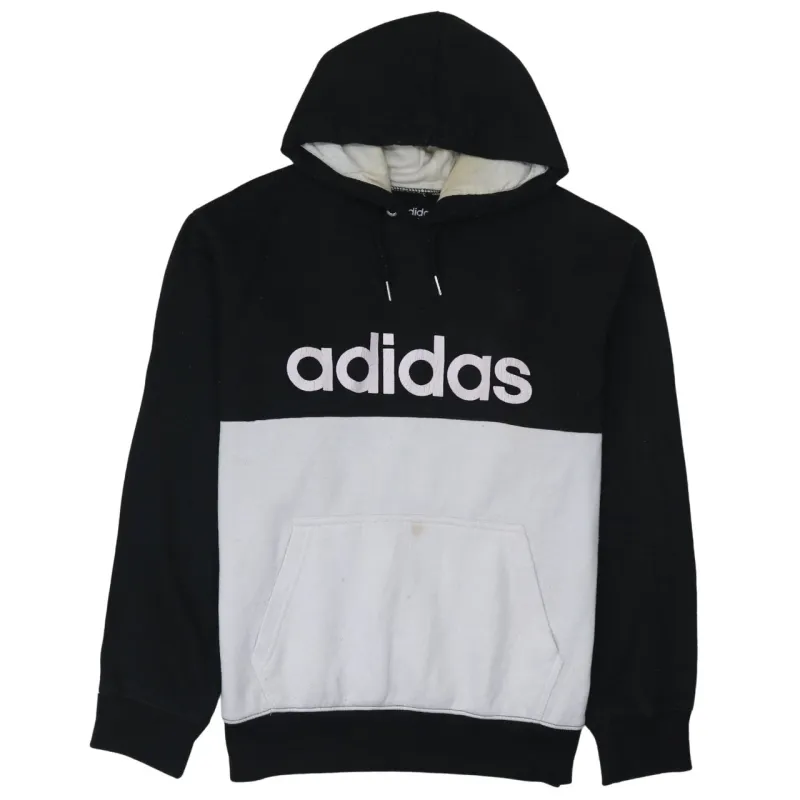 Adidas Black White Hoodie Men’s Large Big Logo Three Stripe Sleeves Pullover Sweatshirt made by Adidas