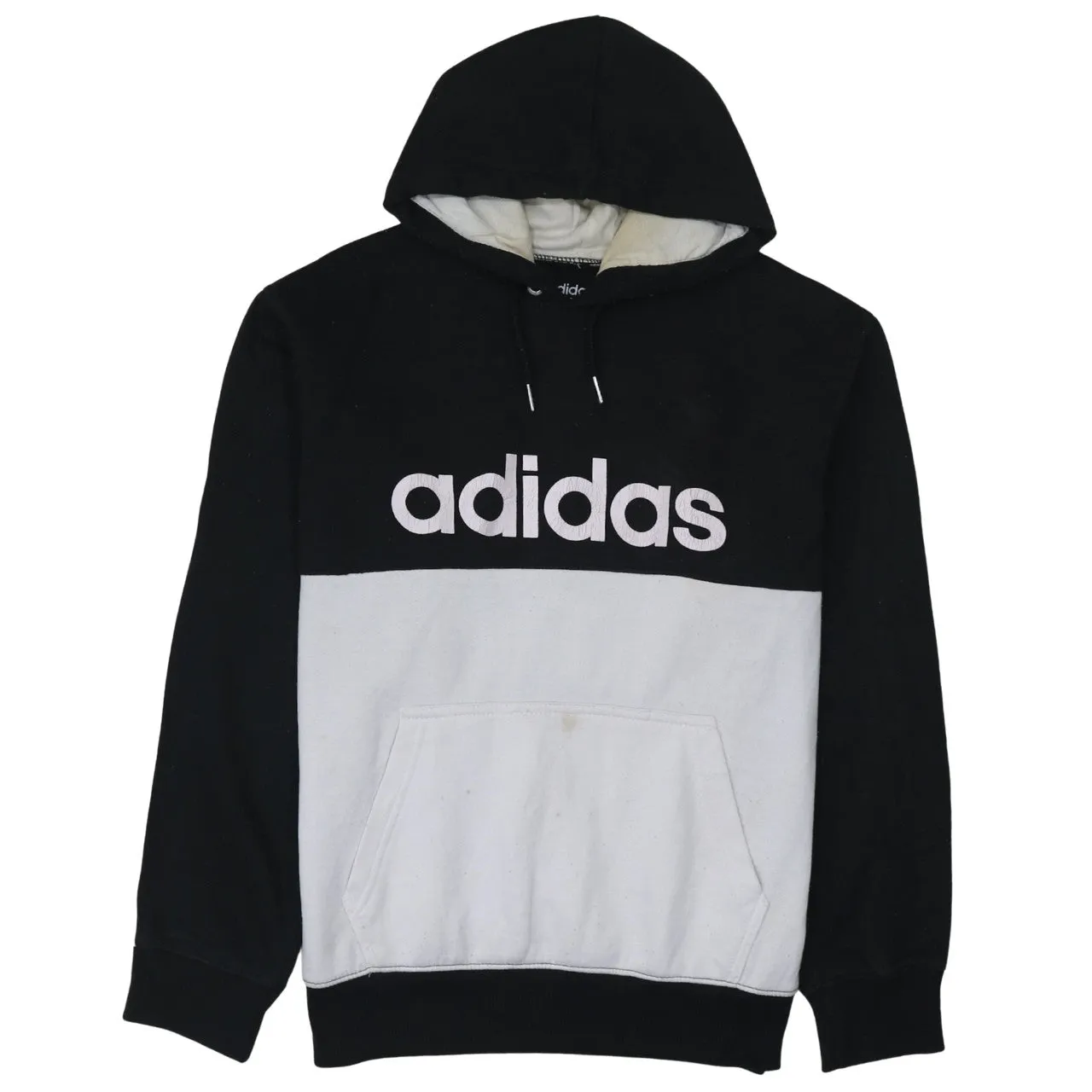 Adidas Black White Hoodie Men’s Large Big Logo Three Stripe Sleeves Pullover Sweatshirt sold by Vintage Club