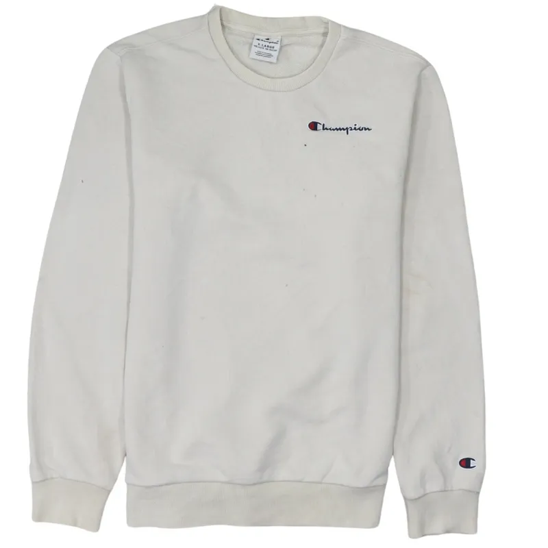 Champion Cream Sweatshirt Women’s XLarge Embroidered Chest Logo Cuff Patch Pullover made by Champion