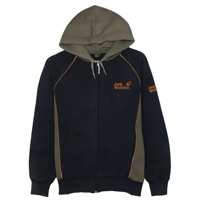 Jack Wolfskin Black Full Zip Hoodie Men's Small Embroidered Logos Contrast Hood Sweatshirt sold by Vintage Club