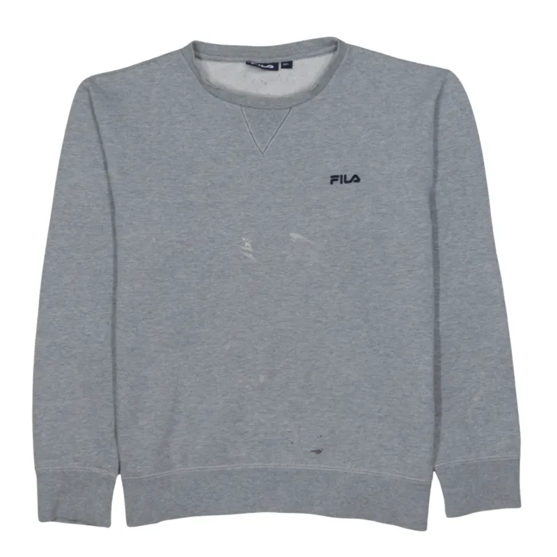 Fila Grey Sweatshirt Men's Large Embroidered Chest Logo Crewneck Pullover Jumper sold by Vintage Club