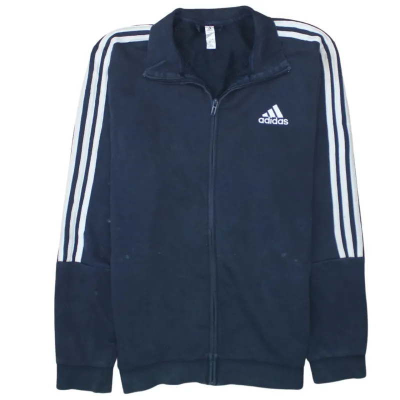 Adidas Navy Blue Track Jacket Men's Medium Three Stripe Sleeves Embroidered Logo Zip Top sold by Vintage Club