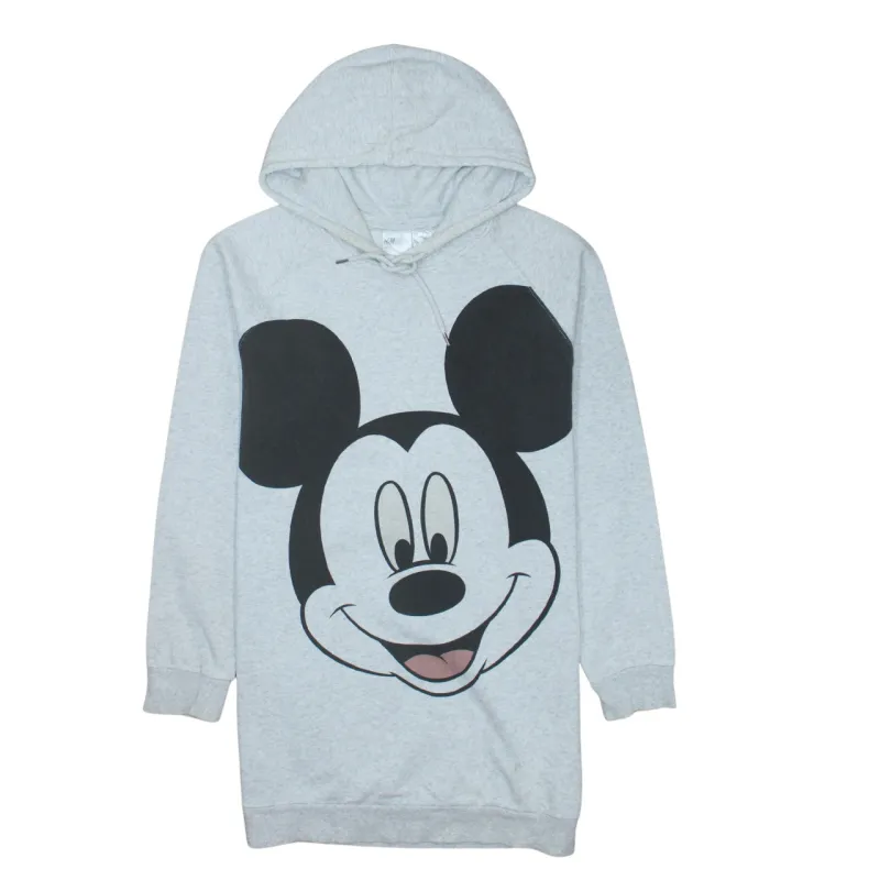 Disney Light Grey Hoodie Men's Small Printed Mickey Mouse Graphic Longline Sweatshirt sold by Vintage Club