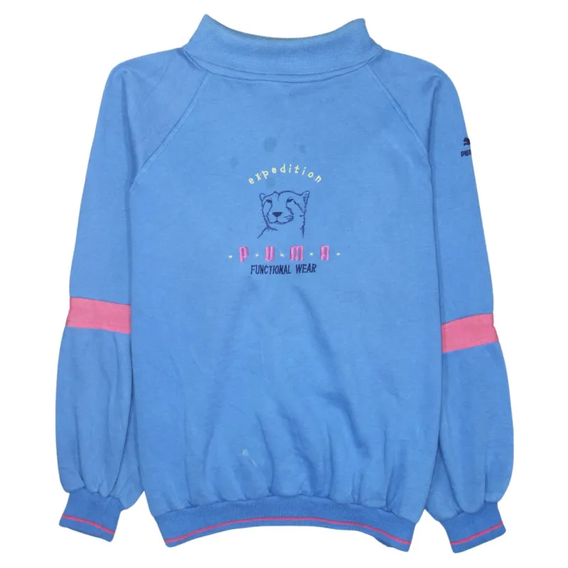 Puma Blue Sweatshirt Men's XLarge Embroidered Expedition Graphic Pink Sleeve Stripes Pullover Jumper made by Puma