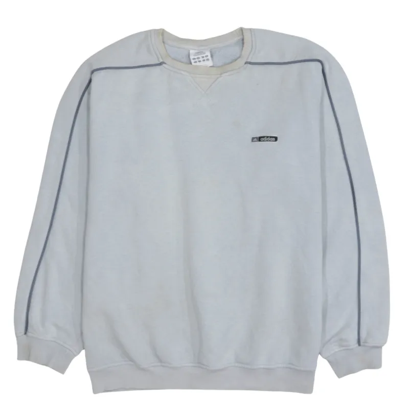 Adidas Light Grey Sweatshirt Men's Large Embroidered Chest Logo Contrast Piping Crewneck Pullover sold by Vintage Club
