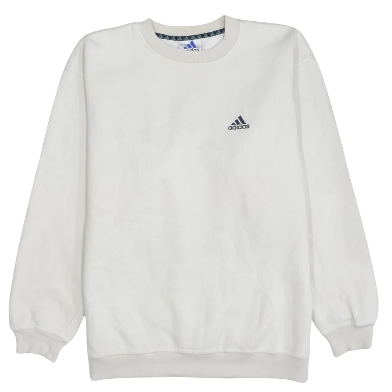 Adidas Cream White Sweatshirt Men's Large Embroidered Chest Logo Crewneck Pullover Jumper sold by Vintage Club