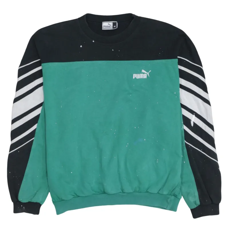 Puma Green Black Sweatshirt Men's Medium Embroidered Chest Logo Stripe Sleeve Pullover sold by Vintage Club