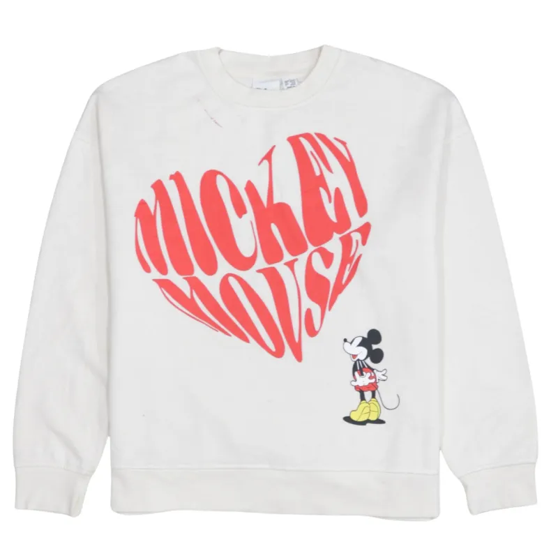 Disney Cream Sweatshirt Women’s Medium Mickey Mouse Heart Printed Graphic Pullover Top sold by Vintage Club