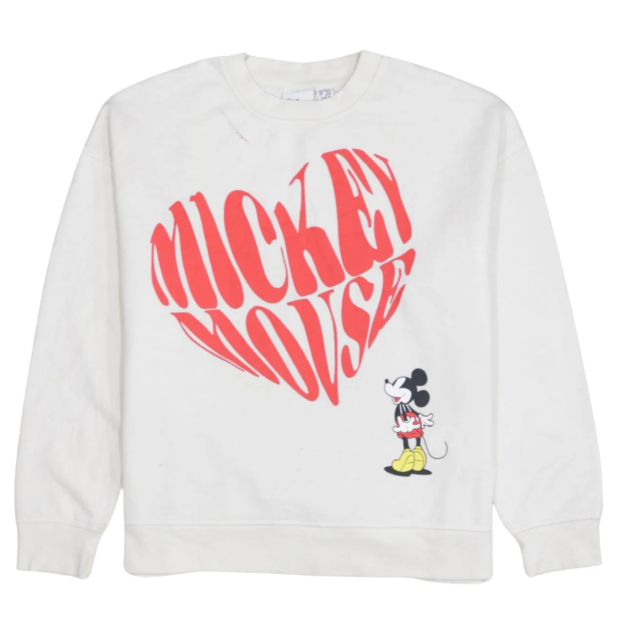 Disney Cream Sweatshirt Women’s Medium Mickey Mouse Heart Printed Graphic Pullover Top sold by Vintage Club