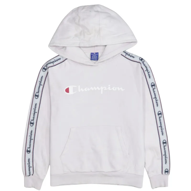 Champion Pale Pink Hoodie Men's Small Taped Logo Sleeves Printed Chest Logo Pullover Sweatshirt sold by Vintage Club