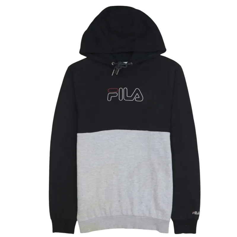 Fila Black Grey Hoodie Women's Large Embroidered Logo Colour Block Pullover Sweatshirt sold by Vintage Club
