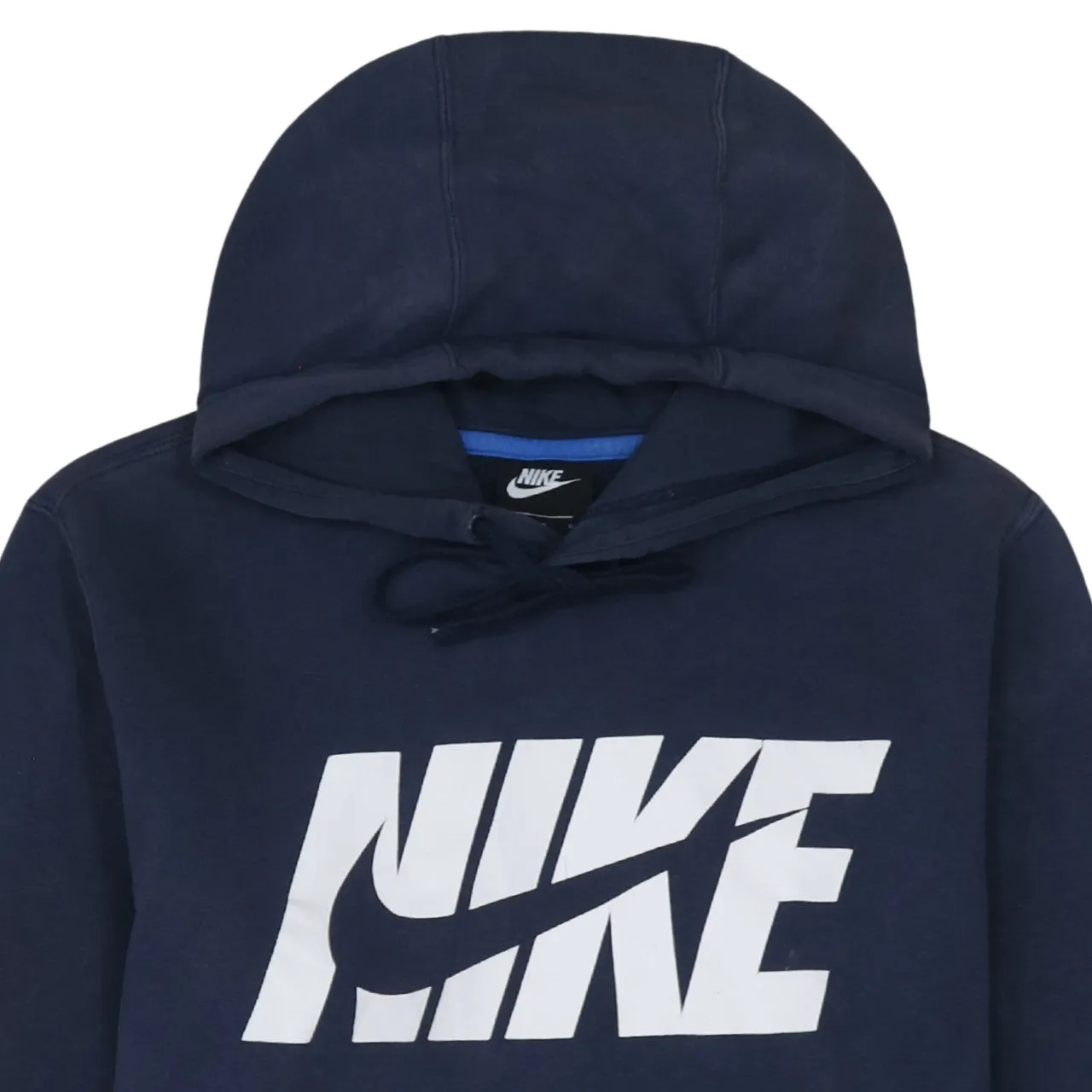Nike Navy Blue Hoodie Women's Large Printed Logo Front Pocket Pullover Sweatshirt sold by Vintage Club product image thumbnail 3
