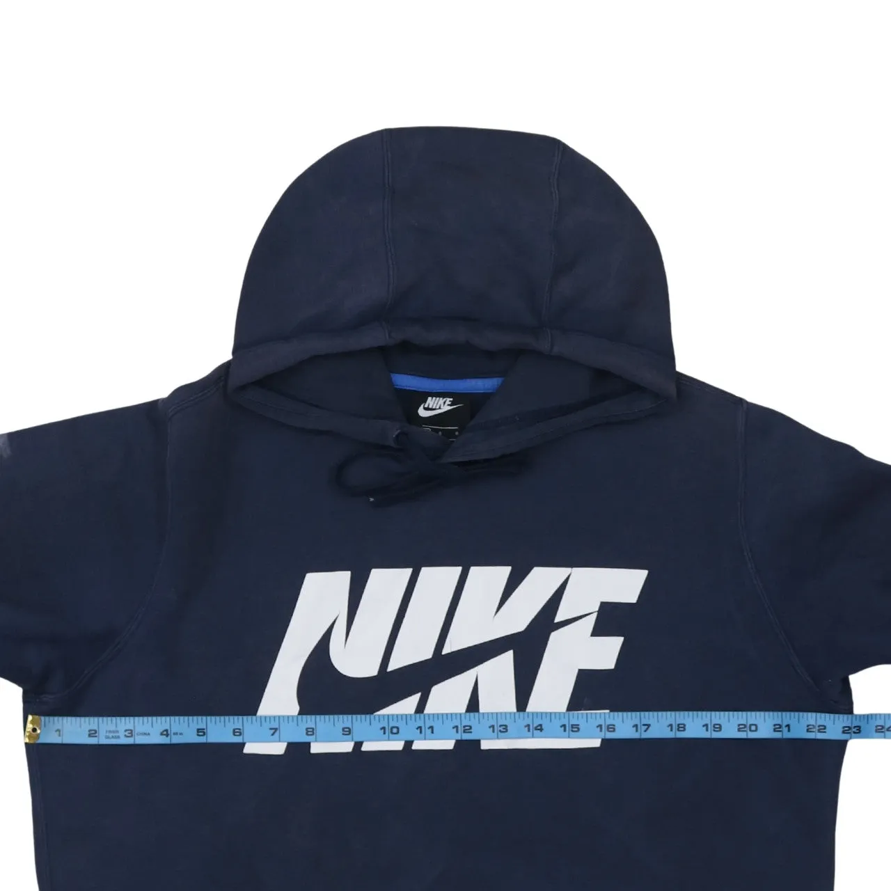 Nike Navy Blue Hoodie Women's Large Printed Logo Front Pocket Pullover Sweatshirt sold by Vintage Club product image thumbnail 5