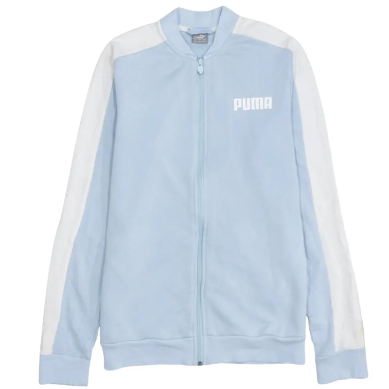 Puma Light Blue Track Jacket Women's Small Printed Logo White Stripe Zip Sweatshirt sold by Vintage Club