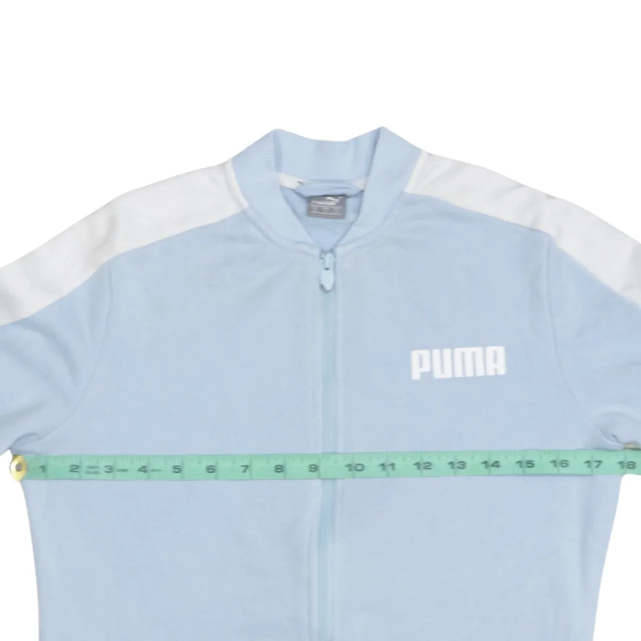 Puma Light Blue Track Jacket Women's Small Printed Logo White Stripe Zip Sweatshirt sold by Vintage Club product image thumbnail 5