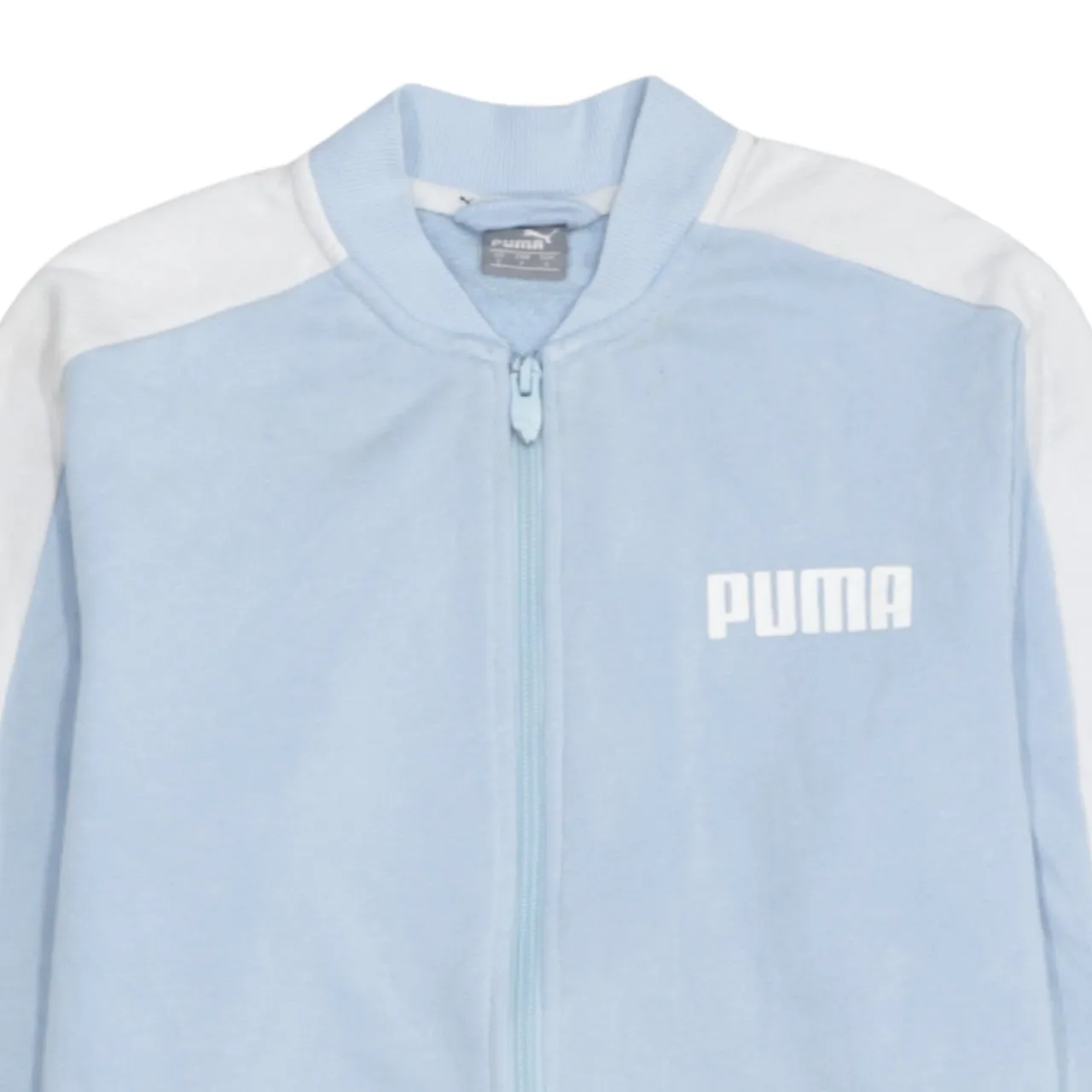 Puma Light Blue Track Jacket Women's Small Printed Logo White Stripe Zip Sweatshirt sold by Vintage Club product image thumbnail 3