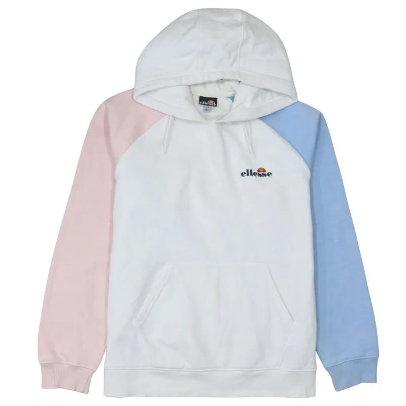 Ellesse White Colourblock Hoodie Women’s Large Embroidered Chest Logo Front Pocket Pullover Sweatshirt made by Ellesse