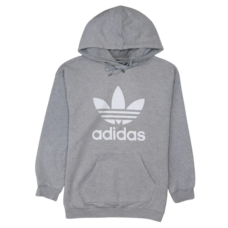 Adidas Grey Hoodie Women’s Large Trefoil Printed Logo Front Pocket Pullover Sweatshirt sold by Vintage Club
