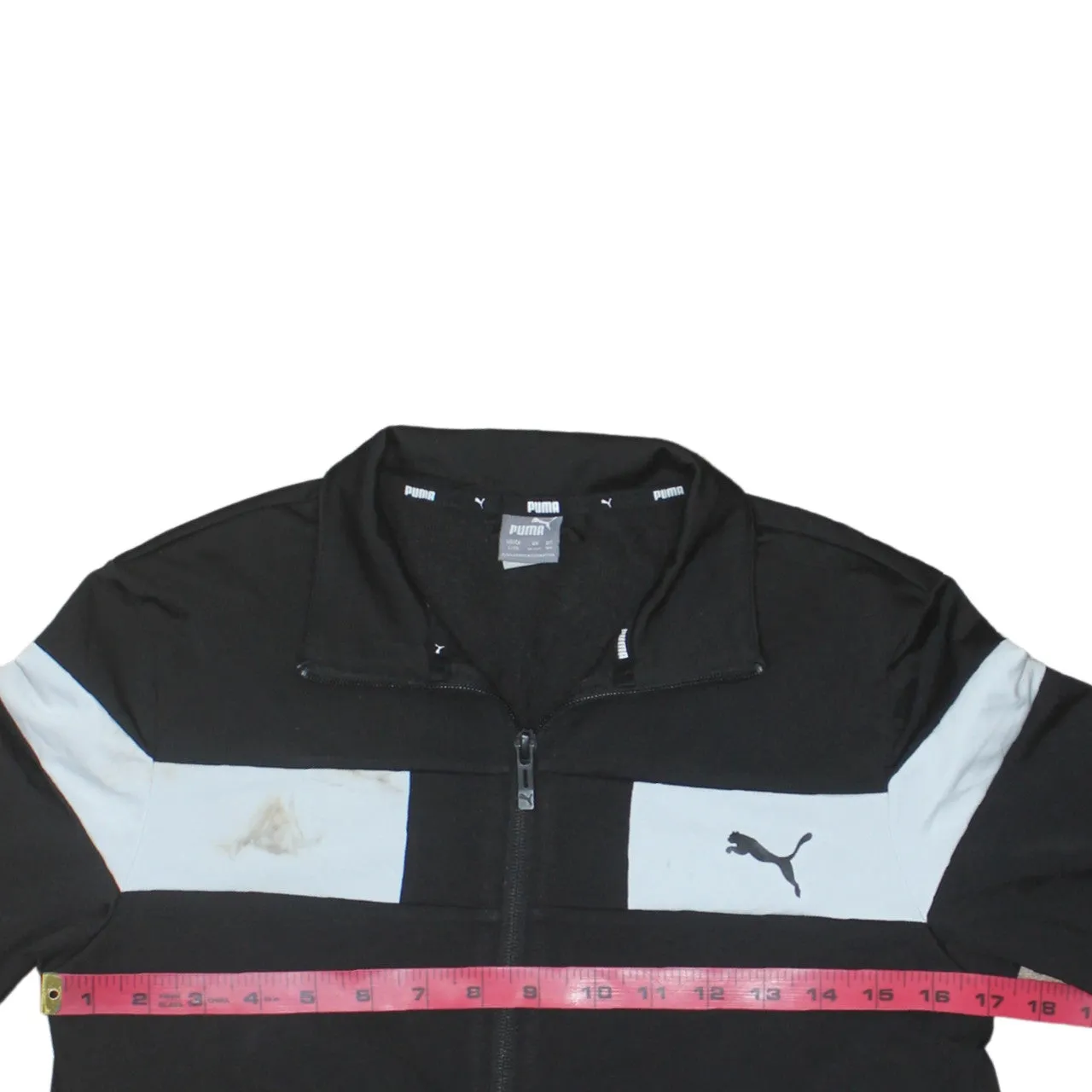 Puma Black Track Jacket Women’s Large White Chest Stripes Printed Logo Zip Up Top sold by Vintage Club product image thumbnail 5