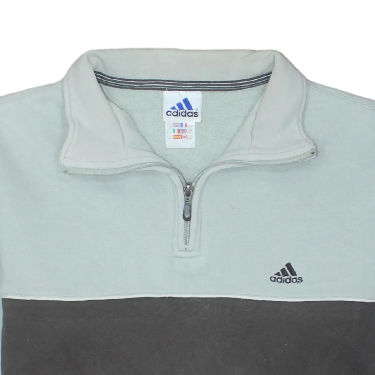 Adidas Light Grey Black Sweatshirt Men's Medium Quarter Zip Embroidered Logo Pullover Fleece Top sold by Vintage Club product image thumbnail 3