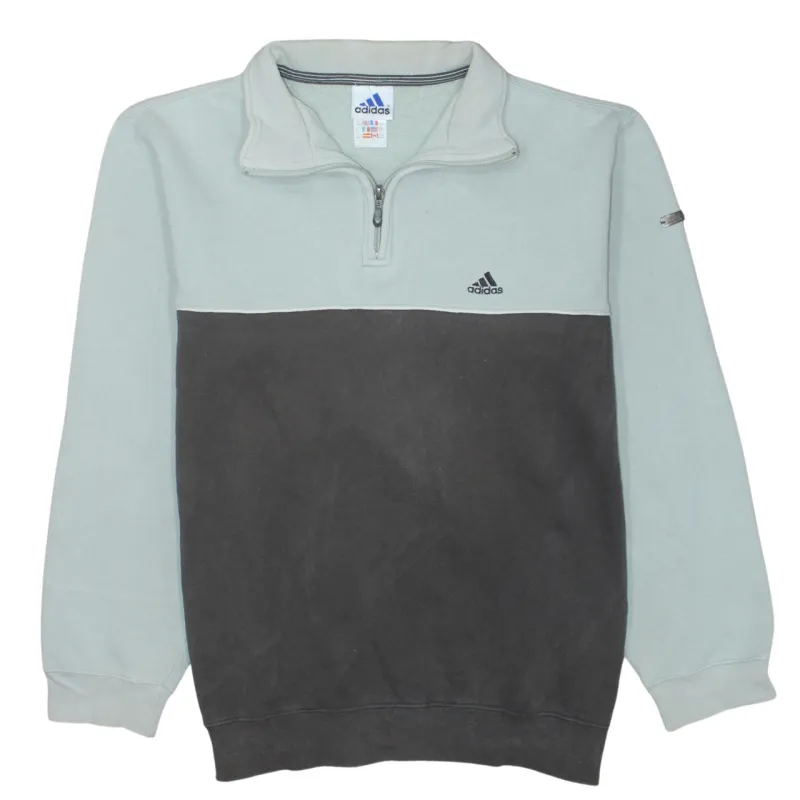 Adidas Light Grey Black Sweatshirt Men's Medium Quarter Zip Embroidered Logo Pullover Fleece Top made by Adidas