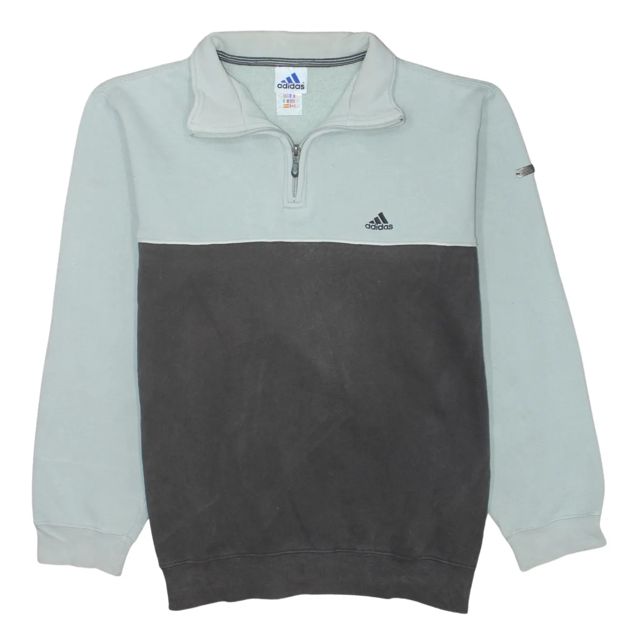 Adidas Light Grey Black Sweatshirt Men's Medium Quarter Zip Embroidered Logo Pullover Fleece Top sold by Vintage Club